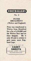 1959 Cadet Sweets Footballers #2 Peter Broadbent Back