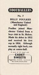 1959 Cadet Sweets Footballers #7 Billy Foulkes Back