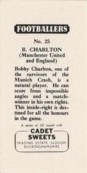 1959 Cadet Sweets Footballers #25 Bobby Charlton Back