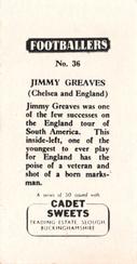 1959 Cadet Sweets Footballers #36 Jimmy Greaves Back