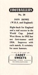 1959 Cadet Sweets Footballers #38 Don Howe Back