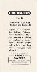 1959 Cadet Sweets Footballers #42 Johnny Haynes Back