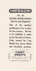 1959 Cadet Sweets Footballers #45 Eddie Hopkinson Back