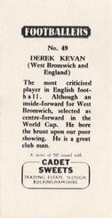 1959 Cadet Sweets Footballers #49 Derek Kevan Back