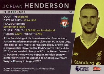 2018 Topps Platinum Premier League - Orange #50 Jordan Henderson Back