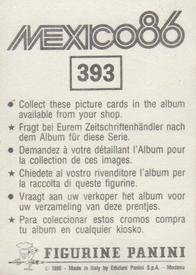 1986 Panini World Cup Stickers #393 Jaime Pacheco Back