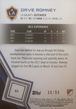 2018 Topps MLS - Blue #63 Dave Romney Back