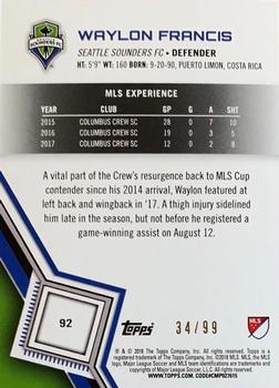 2018 Topps MLS - Blue #92 Waylon Francis Back