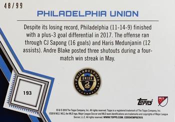 2018 Topps MLS - Blue #193 Philadelphia Union Back