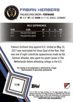 2018 Topps MLS - Autographs #119 Fabian Herbers Back
