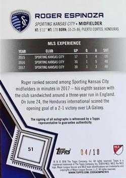 2018 Topps MLS - Autographs Red #51 Roger Espinoza Back