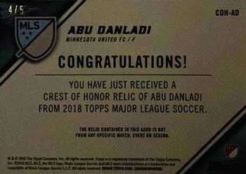 2018 Topps MLS - Crests of Honor Relics #COH-AD Abu Danladi Back