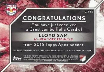 2016 Topps Apex MLS - Crest Jumbo Relics Green #CJR-LS Lloyd Sam Back