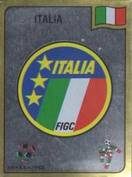 1990 Panini Italia '90 World Cup Stickers #38 Federazione Italia Giuoco Calcio emblem Front
