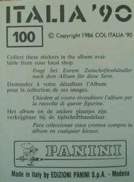 1990 Panini Italia '90 World Cup Stickers #100 Jimmy Banks Back