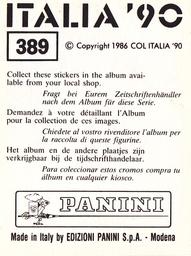 1990 Panini Italia '90 World Cup Stickers #389 Terry Butcher Back