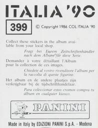 1990 Panini Italia '90 World Cup Stickers #399 Gary Lineker Back
