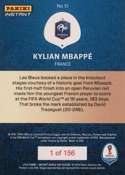 2018 Panini Instant FIFA World Cup #51 Kylian Mbappé Back