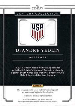 2018 Panini National Treasures - Century Collection Material Autographs #CC-DAY DeAndre Yedlin Back