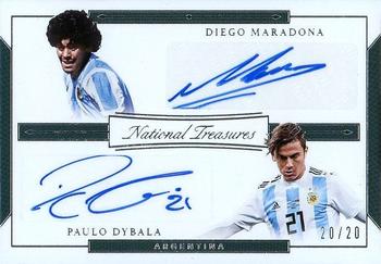 2018 Panini National Treasures - Dual Signatures #DU-MD Diego Maradona / Paulo Dybala Front
