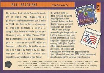 1994 Upper Deck World Cup Contenders French/Dutch - UD Set #UD5 Paul Gascoigne Back