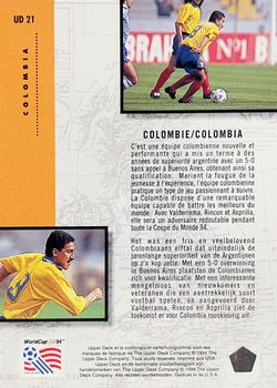 1994 Upper Deck World Cup Contenders French/Dutch - UD Set #UD21 Colombia Back