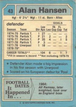 1979-80 Topps #43 Alan Hansen Back
