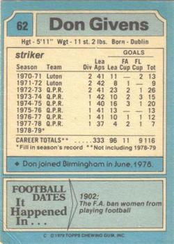 1979-80 Topps #62 Don Givens Back