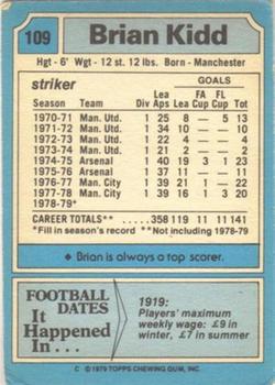 1979-80 Topps #109 Brian Kidd Back