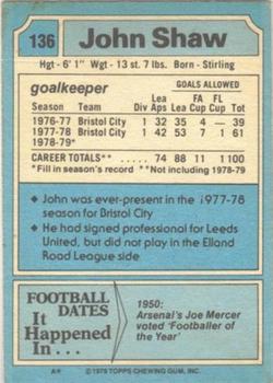 1979-80 Topps #136 John Shaw Back