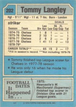 1979-80 Topps #202 Tommy Langley Back