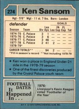 1979-80 Topps #274 Ken Sansom Back