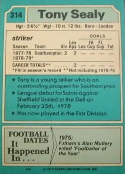 1979-80 Topps #314 Tony Sealy Back