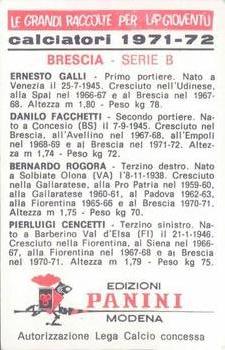 1971-72 Panini Calciatori #377 Ernesto Galli / Danilo Facchetti / Bernardo Rogora / Pierluigi Cencetti Back