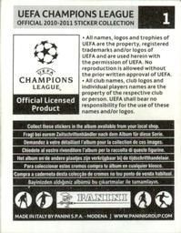 2010-11 Panini Champions League Stickers #1 UEFA Champions League Logo Back