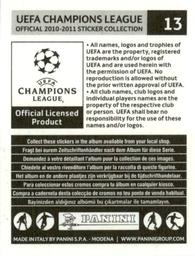 2010-11 Panini UEFA Champions League Stickers #13 Javier Zanetti Back