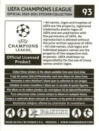 2010-11 Panini UEFA Champions League Stickers #93 David Luiz Back