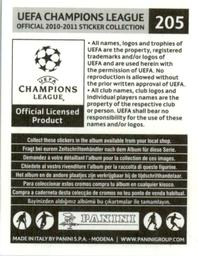 2010-11 Panini UEFA Champions League Stickers #205 Volkan Sen Back