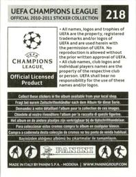 2010-11 Panini UEFA Champions League Stickers #218 Javier Mascherano Back