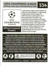 2010-11 Panini UEFA Champions League Stickers #534 Mladen Krstajic Back