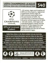 2010-11 Panini UEFA Champions League Stickers #540 Milan Smiljanic Back