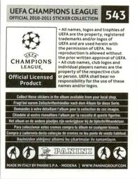 2010-11 Panini UEFA Champions League Stickers #543 Sasa Ilic Back