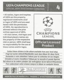 2009-10 Panini UEFA Champions League Stickers #4 UEFA Champions League Trophy Back