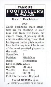 2001 Golden Era Famous Footballers by Stubbs Manchester United #NNO David Beckham Back