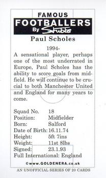 2001 Golden Era Famous Footballers by Stubbs Manchester United #NNO Paul Scholes Back
