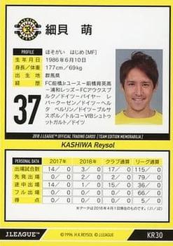 2018 J. League Official Trading Cards Team Edition Memorabilia Kashiwa Reysol #KR30 Hajime Hosogai Back