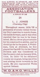 1997 Card Collectors 1935 Wills's Association Footballers (Reprint) #24 Leslie Jones Back