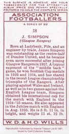 1997 Card Collectors 1935 Wills's Association Footballers (Reprint) #38 Jimmy Simpson Back