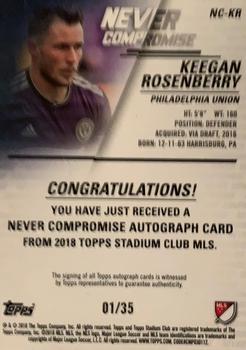 2018 Stadium Club MLS - Never Compromise Autographs #NC-KR Keegan Rosenberry Back