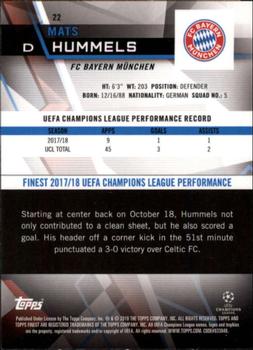 2018-19 Finest UEFA Champions League #22 Mats Hummels Back
